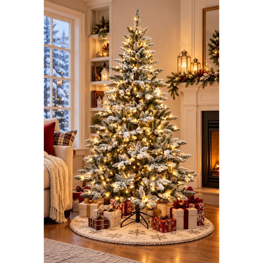 Kurt Adler 6 Ft Pre-Lit LED Snow Pine Artificial Christmas Tree